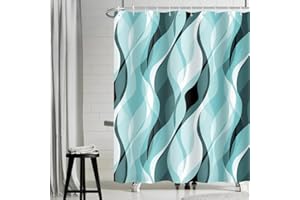 Uiiooazy Tenda Doccia Antimuffa, Tenda da Doccia 180x220cm Blu Verde Righe Sfumata Turchese Banda Gradiente Tende da Bagno Tessuto Lavabile Impermeabile Tende per Vasca da Bagno con 12 Anelli