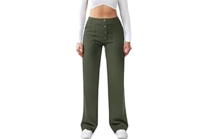 Friptspyg Pantalones de Las Señoras de Cintura Alta Anchos Botón de la Pierna Recta Casuales de Trabajo de Yoga Stretch con Bolsillos