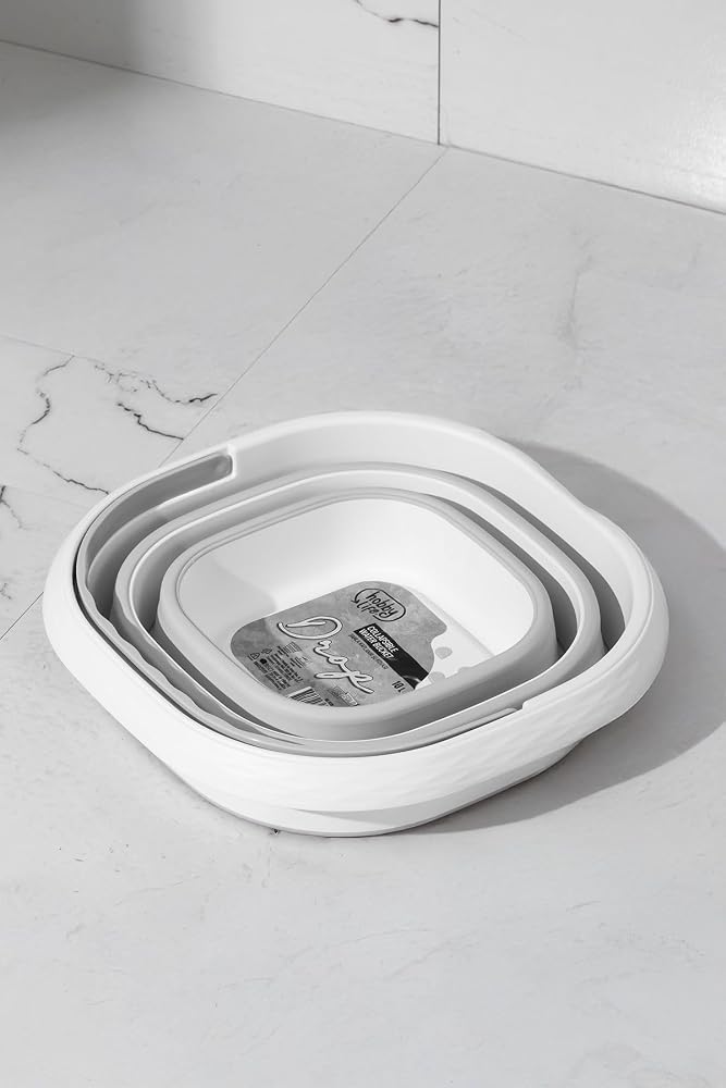 Porsima 1175 Damla Katlanabilir Silikon Su Kovası 28X30Cm Banyo Balkon Temizlik Kovası 10 Lt - Gri Beyaz
