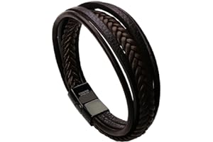 Murtoo Bracciale Uomo Pelle Chiusura in Acciaio Braccialetto Uomo Donna Pelle