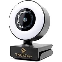 Taurus17 - Webcam PC con Microfono stereo, Auto Focus, 2K HD con Luce ad Anello e Treppiede, Web Cam con rotazione a 360° ada