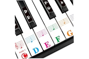 AZYMI Piano Stickers for Kids, Piano Key Stickers for 88/61/54/49/37 Key Full Set for White and Black Keys, Color Bigger Letter-Thinner Transparent Removable Material with Cleaning Cloth