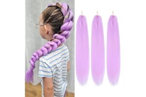 FIRSTCYH HAIR Purple Hair Extensions Pre Stretched Braiding Hair - 26 Inch Purple Hair For Braiding Hair Soft Yaki Texture 3 Packs Crochet Braids Hair Extensions for Black Women (Lavender Purple)