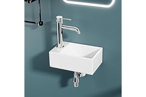 DILECI – Mini Lave-Mains Ultra Compact Sortie Gauche 30x19x11 cm – Vasque en Céramique Blanche Brillante – Idéal pour Toilettes, WC et Très Petits Espaces – Design Épuré et Moderne