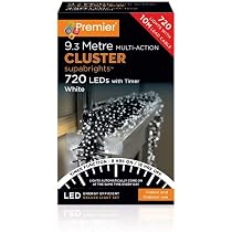 Premier Decorations LED-Lichterkette – 720 Warmweiße Cluster-LEDs, 8 Funktionen, Timer, 19,3 M Kabellänge