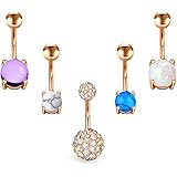 Funseedrr3-5pcs Belly Bars Navel Rings Surgical Steel 14G 10mm Belly Button Rings Dangle Opal Turquoise Curved Barbells Body Piercing Jewellery Silver Rosegold