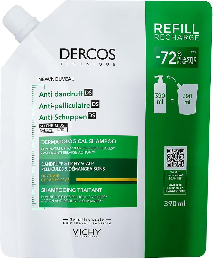 VICHY Dercos Anti Dandruff Kuru Saçlar İçin Kepek Karşıtı Bakım Şampuanı Yeniden Dolum Paketi 390 ml