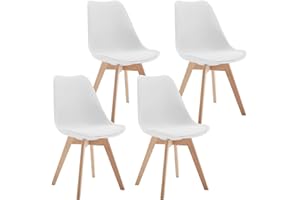 Lestarain Zestaw 4 krzeseł do jadalni, krzesło kuchenne, skandynawskie, z nogami z litego drewna bukowego, krzesło tapicerowane, stylu retro, białe, LCNI121001-4