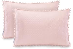 ‎AMELIAHOME AmeliaHome 2 poszewki na poduszki z pomponami, dwustronne, pikowanie ultrasoniczne, 50 x 70 cm, Meadore pudrowy róż