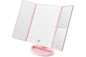WEILY Specchio Trucco da Tavolo con ingrandimento 2X/ 3X, 21 luci a LED, Doppia Alimentazione, luminosità e Angolo Regolabili (Rosa)