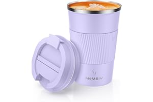 Momsiv Kubek termiczny, 380 ml, antypoślizgowy, kubek podróżny ze stali nierdzewnej, do kawy, z podwójnymi ściankami, izolacja próżniowa, szczelny kubek z pokrywką, do kawy na wynos, różowy