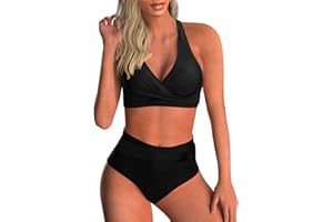 Adigaber Femme Maillots de Bain Deux Pièces Push-up Ensembles Deux pièces de Tie-Dye Chic Taille Haute Bikini Set Col V Élégant