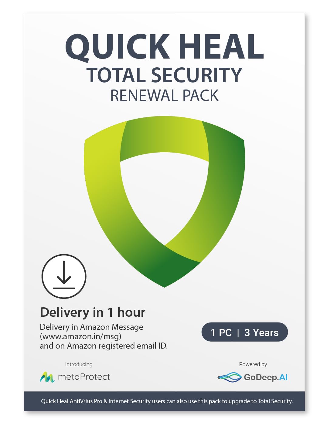 Quick Heal | Total Security Renewal Upgrade Gold pack | 1 User | 3 years | Email Delivery in 2 hours - no CD| Existing Quick 