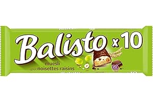 M&M'S BALISTO - Barres chocolat et biscuit céréales, lait, noisettes et raisins - 10 sachets de 18,5g - 185g