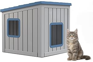 DRATO Outdoor Cat House,Waterproof PP Material Cat Houses for Feral Cats,Robust and Easy to Assemble,Feral Cat Shelter for Winter,Suitable for Cats, Rabbits and Other Small Animals (Blue, Small)