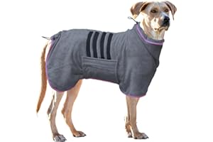 PERIFLOWIN Dog Drying Coat Bathrobe Towel, Microfibre Material Fast Drying Super Absorbent Dog Bath Robe, Pet Quick Drying Moisture Absorbing Drying Robe Dog Dressing Gown with Adjustable Collar Belly Strap