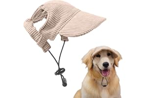 DOINEUFL Dog Baseball Cap, Adjustable Summer Pet Sun Hat with Ear Holes, Breathable Visor Cap for Puppy, Small Medium Large Dogs Outdoor Sun Protection (Khaki, XS)