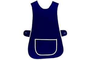 MyShoeStore Tabard Apron for Women, Kitchen Cleaning Work Overall with Pocket, Poly Cotton Material (Navy, Medium/WX)