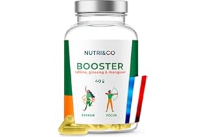 NUTRI & CO Le Booster - Anti Fatigue Puissant - Caféine Caffshock® 400 mg (Café Vert + Guarana + Thé Vert + Maté) & Panax Ginseng Blanc - Énergie & Concentration - 40 gélules Vegan - Made in France