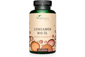 ‎VEGAVERO Bio Leinöl Kapseln | Omega 3 6 9 | Premium: Bio-Qualität & Kaltgepresst | Preis-Leistungssieger 2024* | Omega 3 Vegan - Keine Gelatine | Flaxseed Oil | Laborgeprüft | Ohne Zusatzstoffe | Vegavero