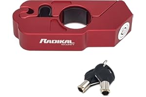 RADIKAL RK538R Candado Moto Freno Manillar, Cerradura Seguridad Anti-Taladro, Fácil Bloqueo Click, Bloqueo Antirrobo Bloqueo Maneta Acelerador Freno Embrague Universal Scooter Quad, Grip Lock