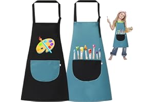 SMDBZDA 2 Stück Malschürze Kinder, Malkittel Kinder für 6-12 Jahre Mädchen Junge, Wasserdicht Malkittel Bastelschürze Verstellbare,Schürze Kinder Schule mit Taschen,zum Malen, Kochen, Backen, Gartenarbeit