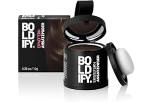 Boldify Ansatzpuder Fleckfreies Instant Streuhaar mit 48-Stunden-Formel für Haar | Haarpuder für Ausbesserung der Wurzeln für dünner werdendes Haar, kahle Stellen und graue Haarwurzeln (Dunkelbraun)