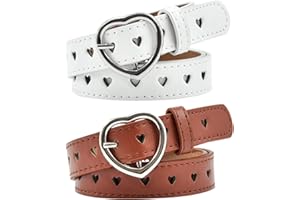 DKDDSSS 2 Piezas Cinturón para Niña, Cinturones de Cuero para Niños, Cinturones Niñas con Hebilla de Corazón, Cinturón de Ajustable, para Vestido Pantalones Vaqueros