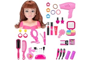 BYNYXI 39pcs Doll Makeup Toys Simulation Human Model Head Girl Makeup Hairdressing Combing Hair Practice Model Toys Type E