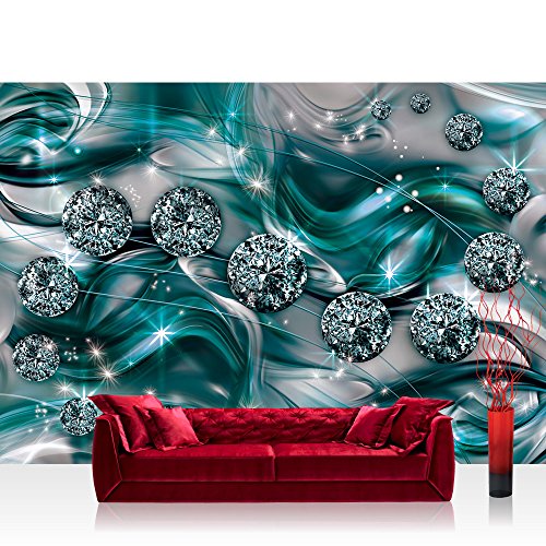 Fototapete 254x184cm PREMIUM Wand Foto Tapete Wand Bild Papiertapete - Ornamente Tapete Diamanten Brillanten Sterne türkis - no. 3371