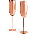 Beautify Champagne Flutes, Set of 2 Copper Stainless Steel Processco Glasses, 250ml Long Stem Champagne Glasses, Shatterproof Wine Glasses