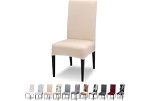 Lydevo Dining Chair Covers Set of 6 Spandex Chair Cover for Dining Chairs Stretch High Back Chair Slipcovers Removable Washable Elastic Chair Protector Decoration Cover for Kitchen Banquet,Beige