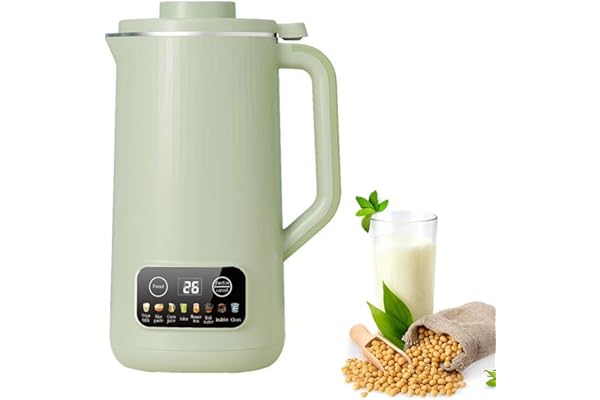 Blender chauffant – Machine à Lait de Soja avec écran LED intelligent, machine à lait de noix de 600 ML avec 10 lames – Machine à soupe avec maintien au chaud, autonettoyante pour amandes (vert)