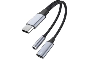 AXFEE USB C till 3,5 mm uttag, 2-i-1 typ C-hörlursadapter och laddare, aux-digitala ljudhörlursadapter, högupplöst DAC-adapter, kompatibel med Samsung Galaxy S22, S21, S20, Ultra Note