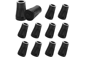 POXIAOER 12 Pcs Walking Stick Rubber Tips, Trekking Pole Tips Replacement Protectors, 11mm Hole Diameter Rubber Tips for Walking Sticks Hiking Trekking Poles (Black)