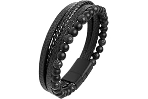 JUGNAW Pulsera Cuero Hombre con Cierres de Acero Inoxidable, Diseño Elegante Ferroso y Vikingo, Pulseras Hombre Accesorio de Moda Masculina para Todo Tipo de Ocasiones