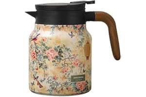 WE MAKE HOPE Vintage Floral Pattern Insulated Thermal Teapot, 800 ml Stainless Steel Tea Thermos, Teapot with Infuser for Hot Tea and Cold Drinks, Tea and Coffee Jug (Pink)