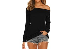 Lalala Women’s Long T-Shirt, Tops, Elegant Off-The-Shoulder T-Shirt, Short Sleeve/Long Sleeve Blouse, Tunic Shirts