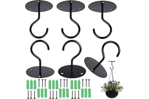 HZSOOCH 6Pcs Wall Mount Ceiling Hook, Metal Plant Bracket, Heavy Duty Hanging Hooks with Screws for Hanging Planters,Bird Feeders, Lanterns, Wind Chimes, Outdoor Decoration, Black