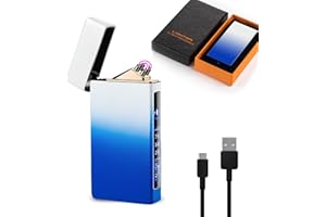 RSBYE Encendedor Electrónico con Degradado de Color, Encendedor de Plasma con Indicador de Batería, Encendedor USB, Mechero Electrico USB Recargable, Encendedor Recargable (Azul-Blanco)