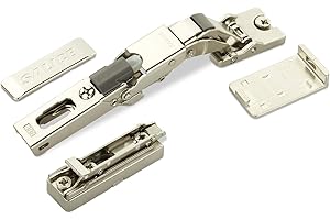 2 x Salice Universalscharnier mit Dämpfer für Glastür oder Spiegeltür 110° mit Linear-Montageplatte Höhe 6 mm mit Euroschrauben, Exzenterverstellung, Möbelscharniere mit Abdeckkappen