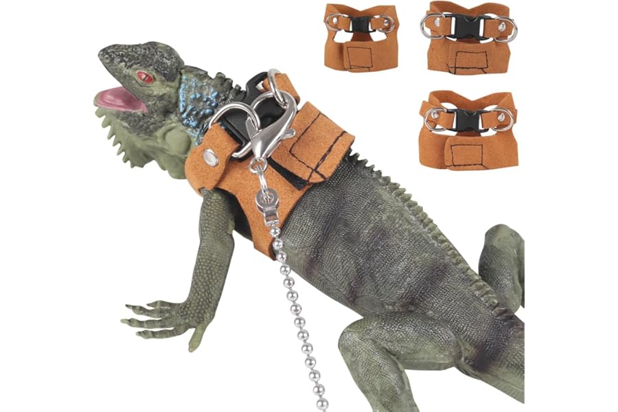 Reptiles Harness Leash, 3PCS Adjustable Bearded Dragon Harness with 5.4Ft Leash for Gecko, Bearded Dragon, Iguana, Hamster, Guinea Pig