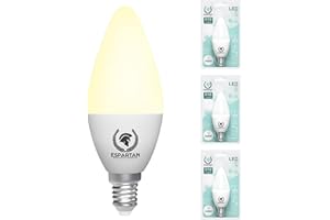 ESPARTAN TECHNOLOGIES CORPORATION ESPARTAN - Bombilla LED E14 Luz Cálida Vela 6W, 3000K, 510 Lúmenes, Equivalente a 40W Bombilla Incandescente, Bombilla LED Blanco Cálido, Bombilla LED Casquillo Fino, Bombilla E14 LED - Pack 3