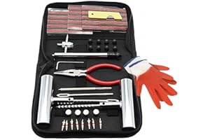 QUNNIE Kit di Riparazione Pneumatici, 48 Pezzi, con Spine, Strumenti universali per la Riparazione di forature e Spine, per Auto, Moto, Camion, Trattore, rimorchi (48 Pezzi)