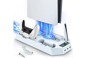 YCCTEAM PS5 Stand with Cooling Fan and Charger, PS5 Digital Stand with Cooling Fan, PS-5 Horizontal Cool S-tand Disc Edition with 3 Extra USB Ports, PS-5 Accessory, Low Noise, 3 Gear Adjustable Wind Speed.