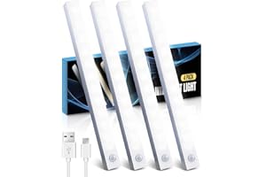 KALAHOL Under Cabinet Kitchen Lights 4 Pack, USB Motion Sensor Lights Indoor, Cupboard Light, 4 Modes, USB Type-C, Stepless Dimming, for Kitchen Wardrobe Bedroom Stairs (20CM, Cold White)
