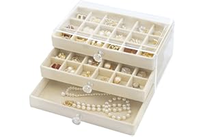TERAFEELS Acrylic Jewelry Box with 3-Drawers - Stackable Jewellery Organiser for Rings Earrings Necklace Storage Case 1505