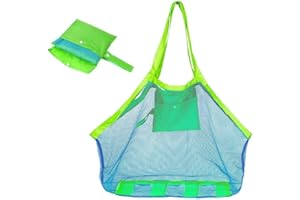 Yesmin Extra Large Mesh Beach Tote Bag for Outdoor Swim Pool Childrens and Travel Towels Sand Away Organizer Storage Bags, Foldable & Lightweight (Blue mesh Green bag)