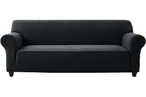 AMEHA High Stretch Sofa Cover 3 Seater Spandex Elastic Fit Slipcovers T Shape Non Slip Loveseat Couch Covers Furniture Protector - 3 Seater, Black