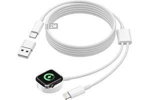 AINPOW 2 in 1 Cable for Apple Watch Charger Cable 2M, iWatch Charger Cable Apple Watch Charger USB C Magnetic Charging Cable with Lightning Cable for iPhone 14 13 12 11 and iWatch 10 9 8 7 6 5 4 3 SE Ultra
